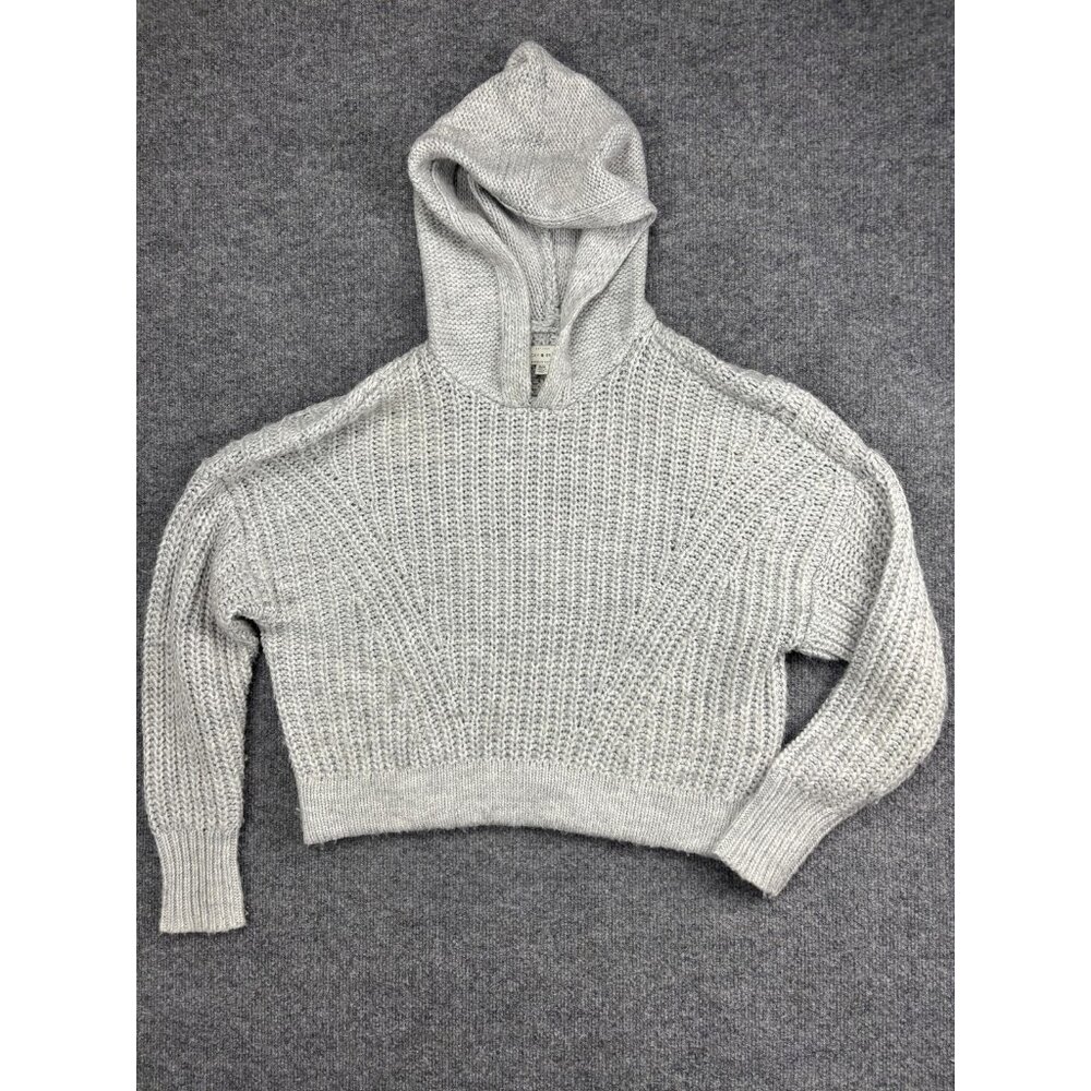 Lucky Brand Sweater Womens Medium Gray Hooded Chunky Knit Cropped Pullover